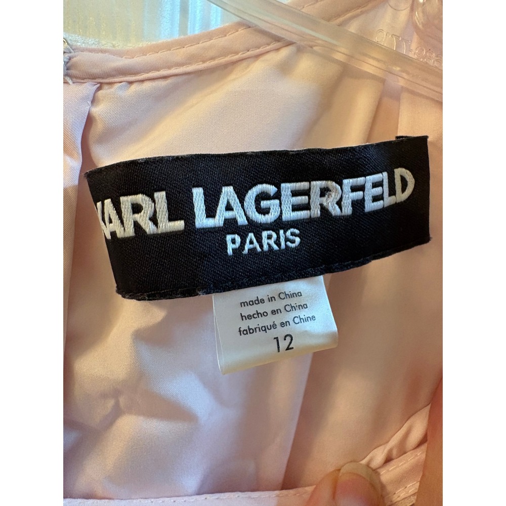 Karl Lagerfeld Paris Pink White Floral Lace Sleeveless Shift Dress Womens 12 - Picture 5 of 9